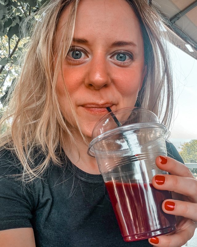 Hannah with a fresh juice