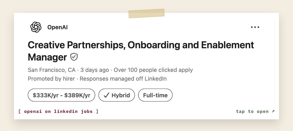 OpenAI Creative Partnerships, Onboarding and Enablement Manager